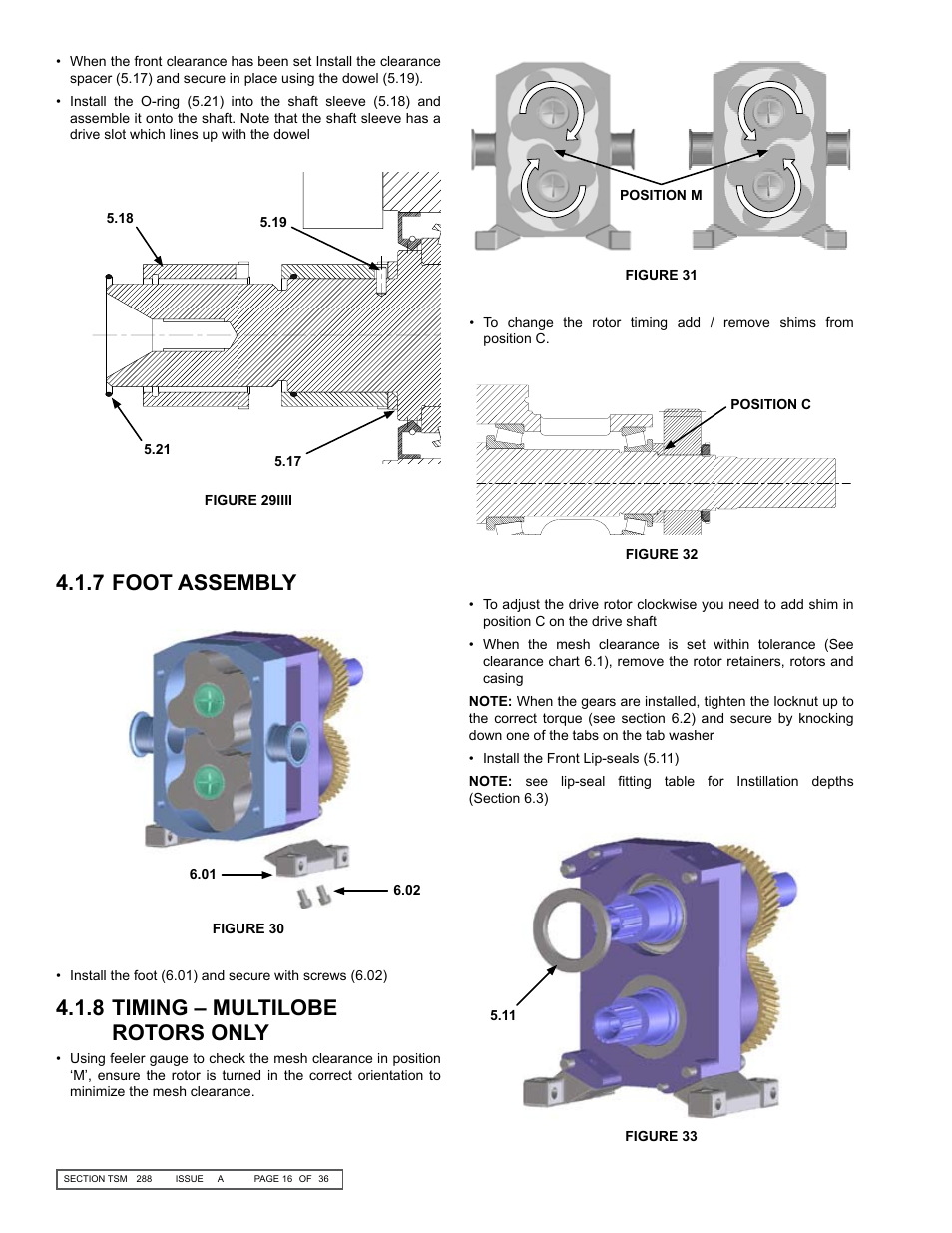 7 foot assembly, 8 timing – multilobe rotors only | Viking Pump TSM288: SL Series Lobe Pumps User Manual | Page 16 / 36