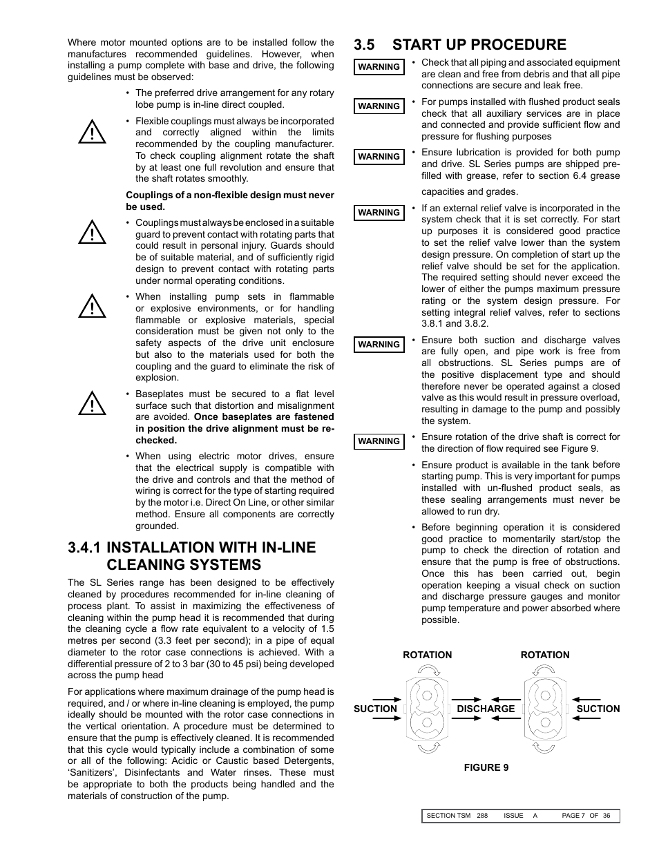 5 start up procedure, 1 installation with in-line cleaning systems | Viking Pump TSM288: SL Series Lobe Pumps User Manual | Page 7 / 36