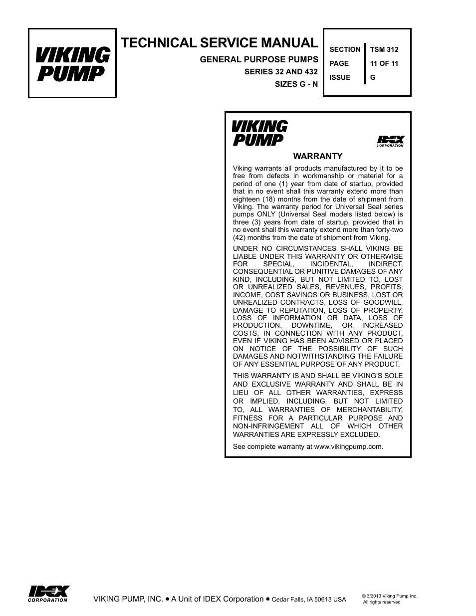 Technical service manual | Viking Pump TSM312: G-N 32/432 User Manual | Page 11 / 11