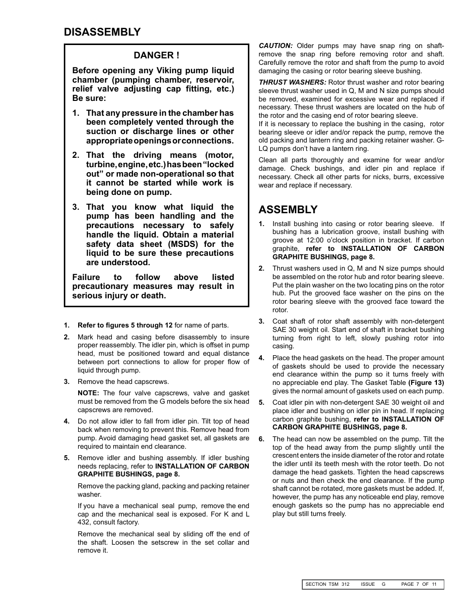 Disassembly, Assembly | Viking Pump TSM312: G-N 32/432 User Manual | Page 7 / 11