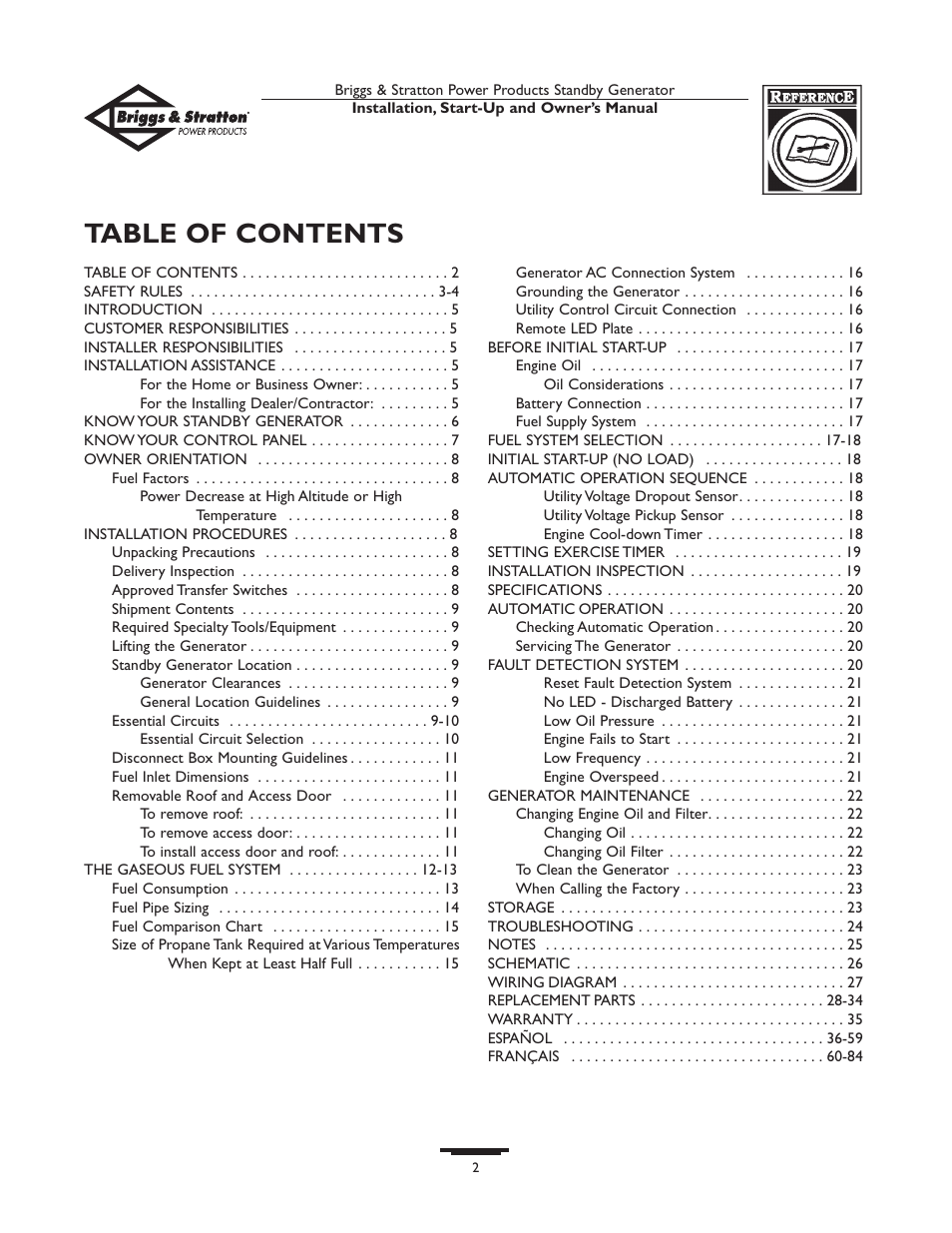 Briggs & Stratton 01897-0 User Manual | Page 2 / 84