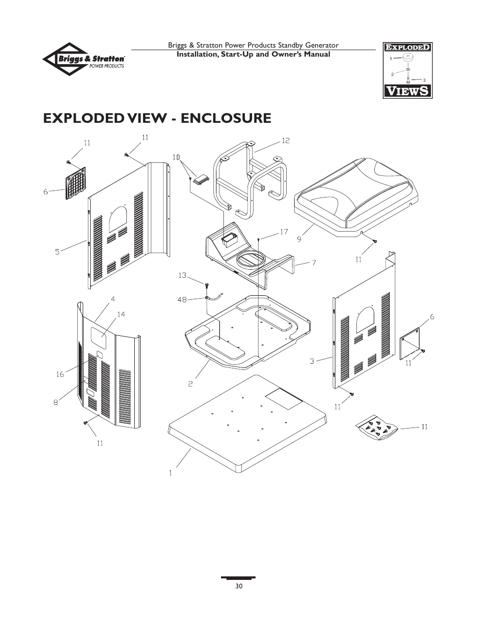 Exploded view - enclosure | Briggs & Stratton 01897-0 User Manual | Page 30 / 84