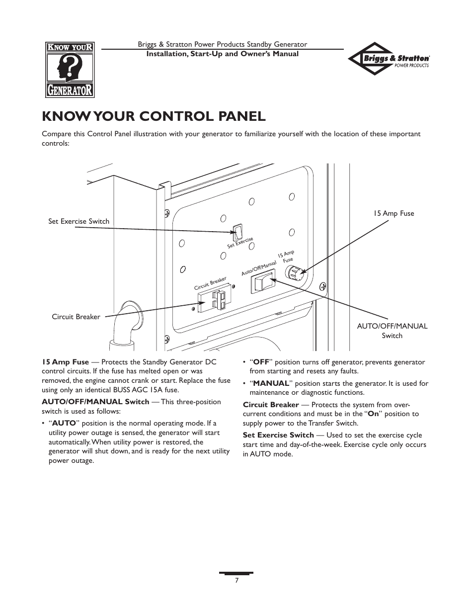 Know your control panel | Briggs & Stratton 01897-0 User Manual | Page 7 / 84