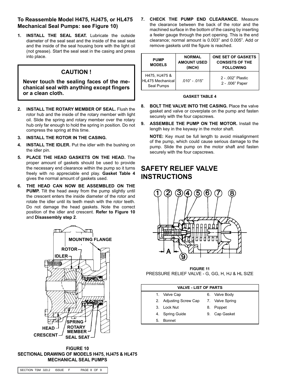 Safety relief valve instructions, Caution | Viking Pump TSM320.2: GG-HL 75/475 User Manual | Page 8 / 9