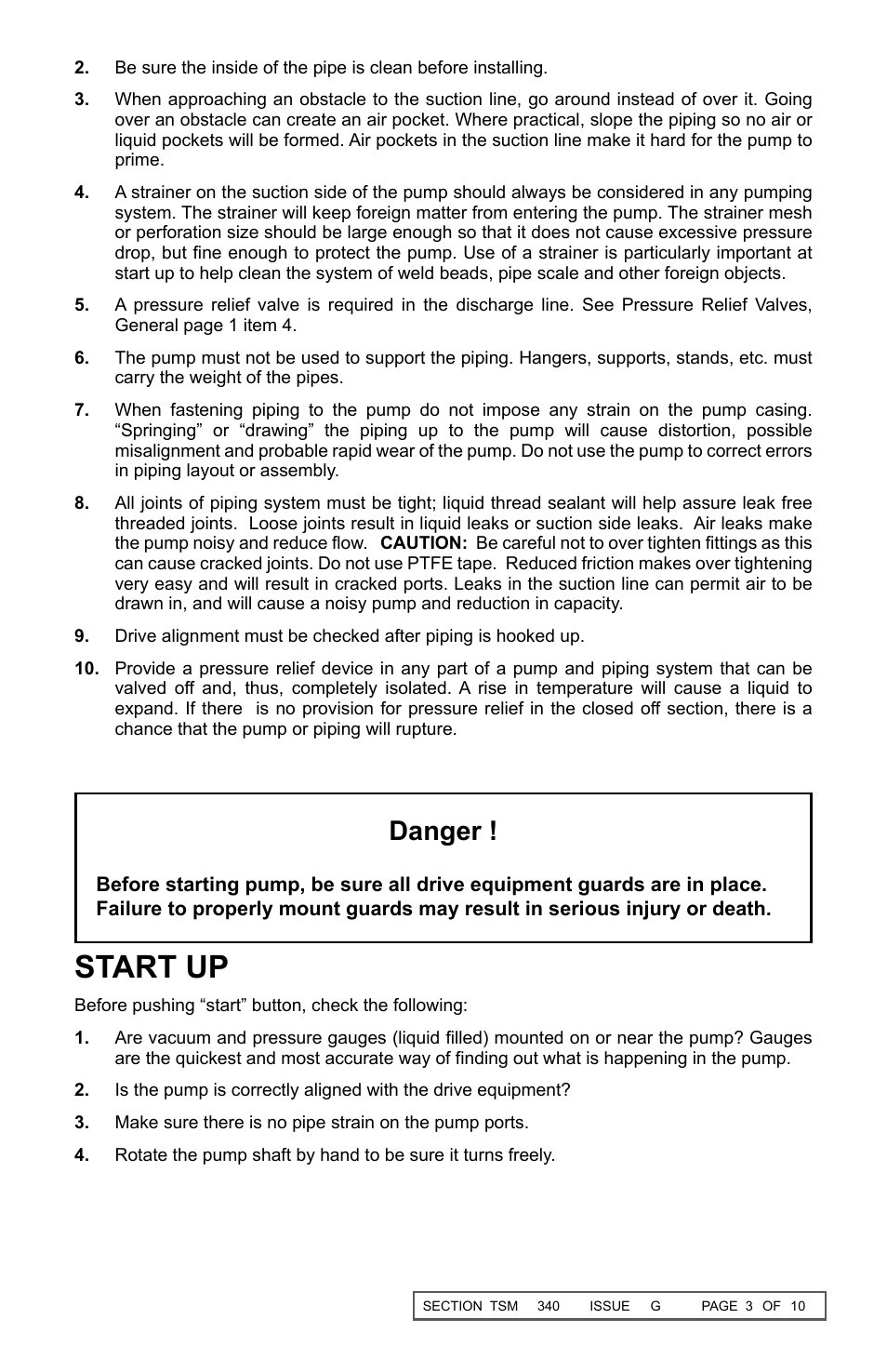 Start up, Danger | Viking Pump TSM340.0: SG-04, -05, -07 User Manual | Page 3 / 10