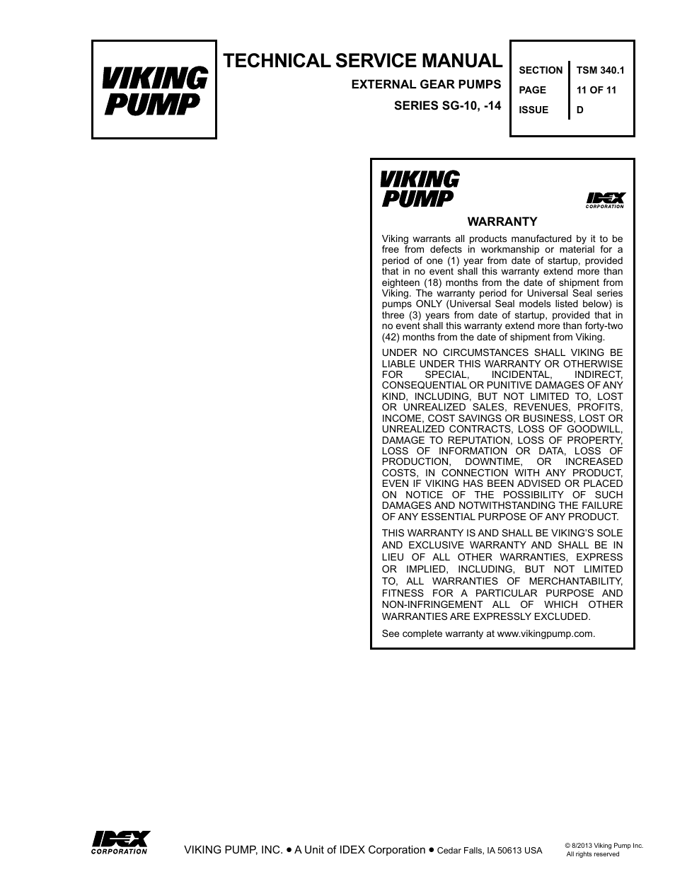 Technical service manual | Viking Pump TSM340.1: SG-10, SG-14 User Manual | Page 11 / 11