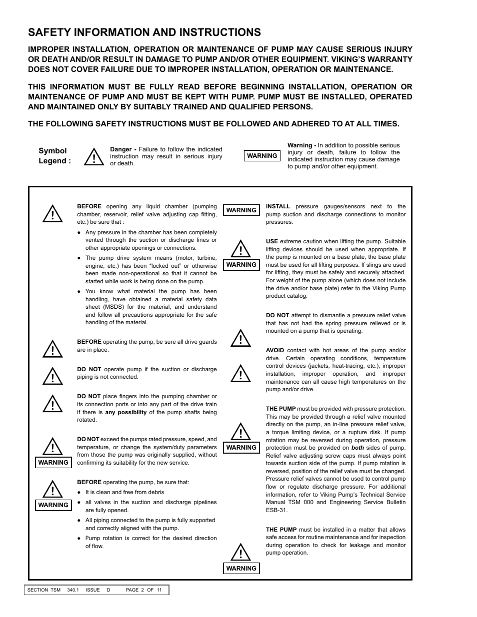 Safety information and instructions | Viking Pump TSM340.1: SG-10, SG-14 User Manual | Page 2 / 11