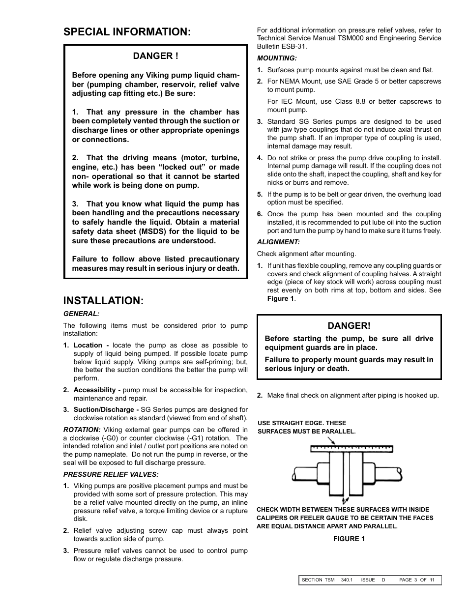 Special information, Installation, Danger | Viking Pump TSM340.1: SG-10, SG-14 User Manual | Page 3 / 11