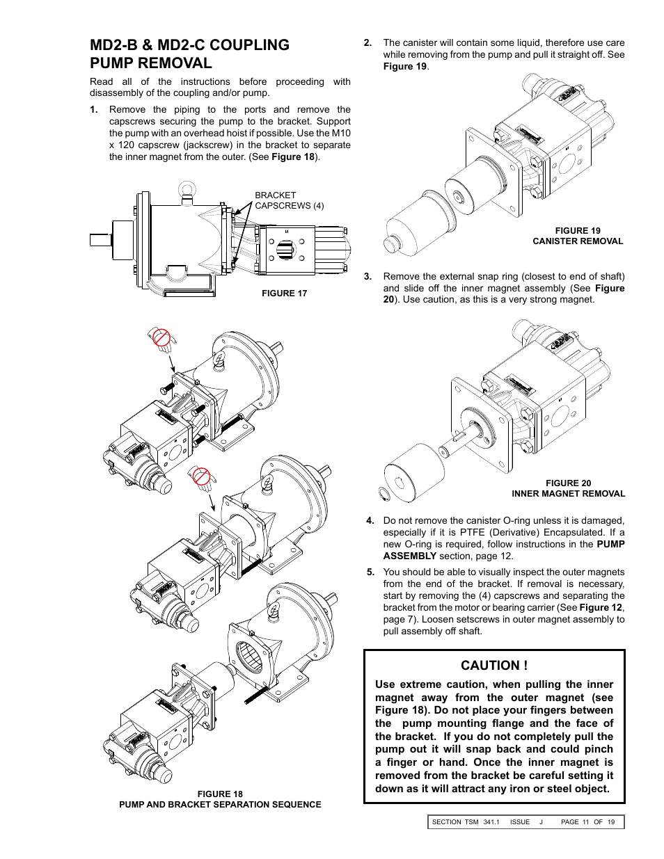 Md2-b & md2-c coupling pump removal, Caution | Viking Pump TSM341.1: SG Mag Drive Series User Manual | Page 11 / 19