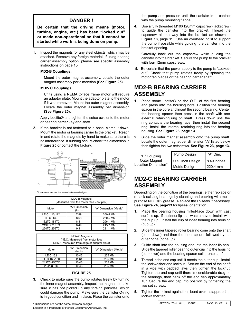 Md2-b bearing carrier assembly, Md2-c bearing carrier assembly, Danger | Viking Pump TSM341.1: SG Mag Drive Series User Manual | Page 15 / 19