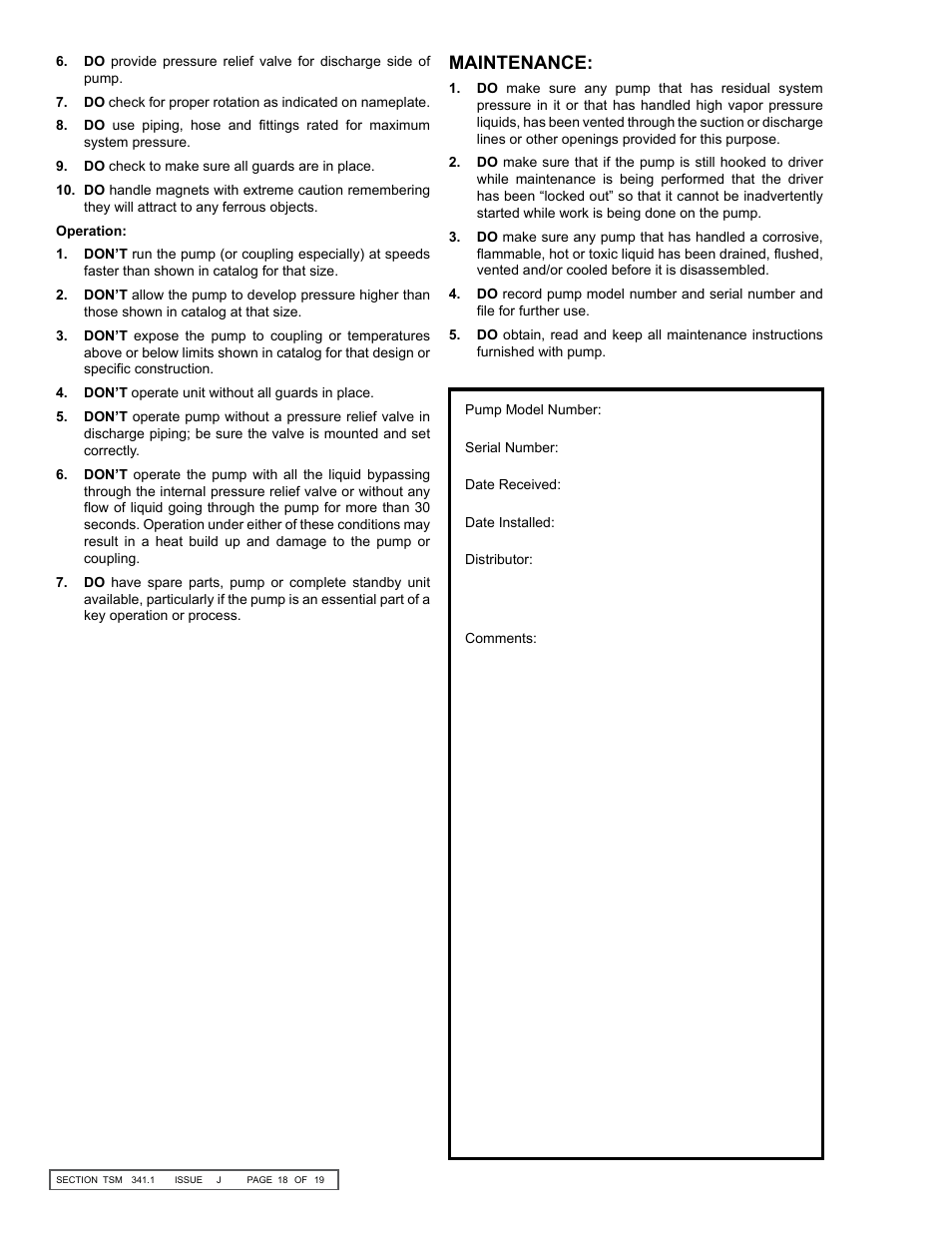 Maintenance | Viking Pump TSM341.1: SG Mag Drive Series User Manual | Page 18 / 19