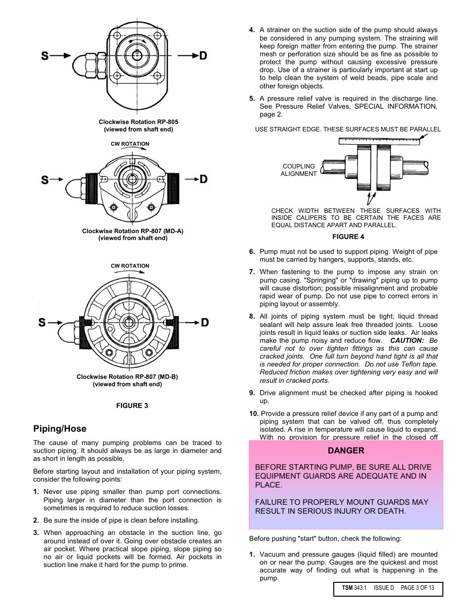 Piping/hose, Start up | Viking Pump TSM343.1: Vi-Corr Mag Drive User Manual | Page 3 / 13