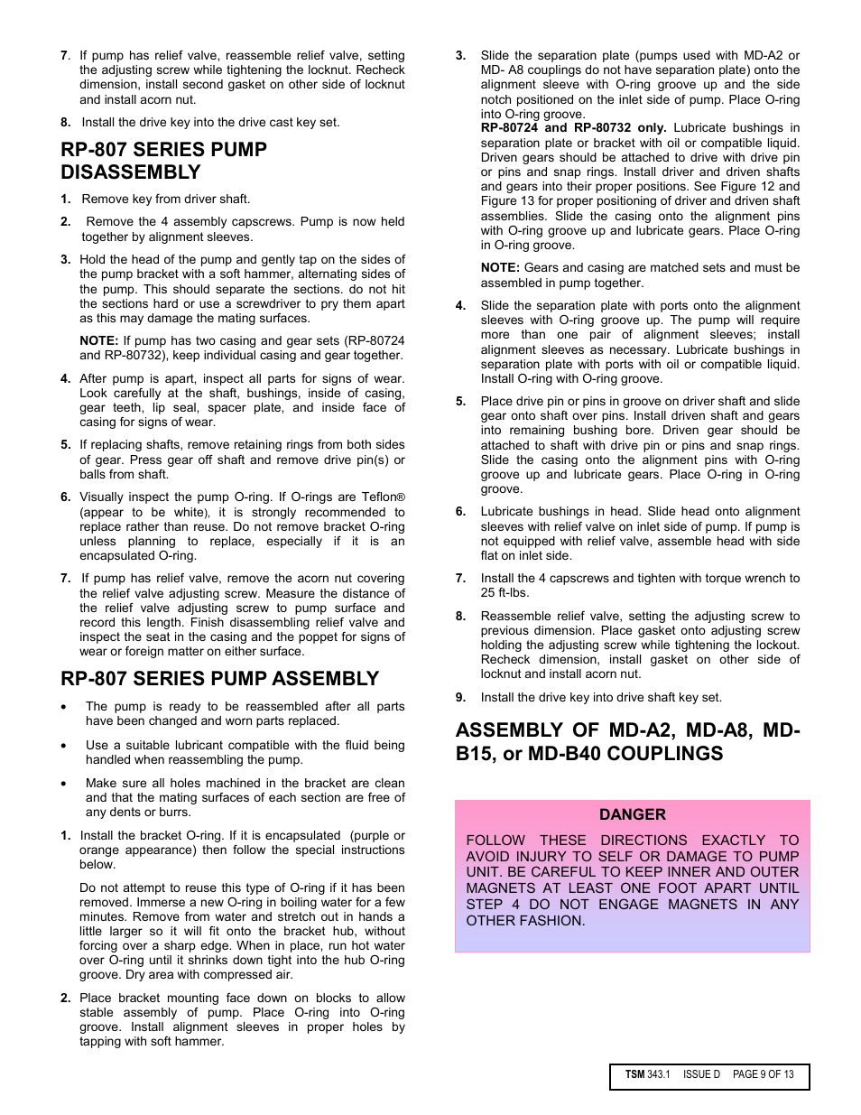 Rp-807 series pump disassembly, Rp-807 series pump assembly | Viking Pump TSM343.1: Vi-Corr Mag Drive User Manual | Page 9 / 13