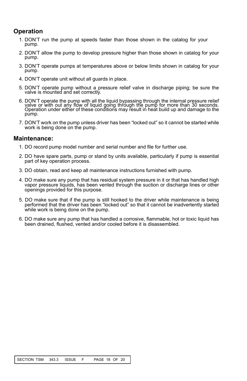 Operation, Maintenance | Viking Pump TSM343.3: Vi-Corr Pumps User Manual | Page 18 / 20