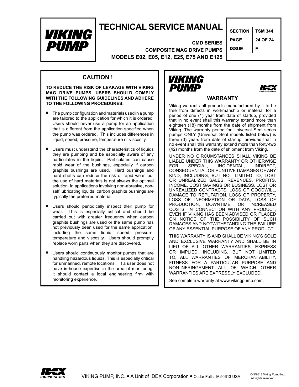 Technical service manual, Caution | Viking Pump TSM344: CMD Mag Drive User Manual | Page 24 / 24