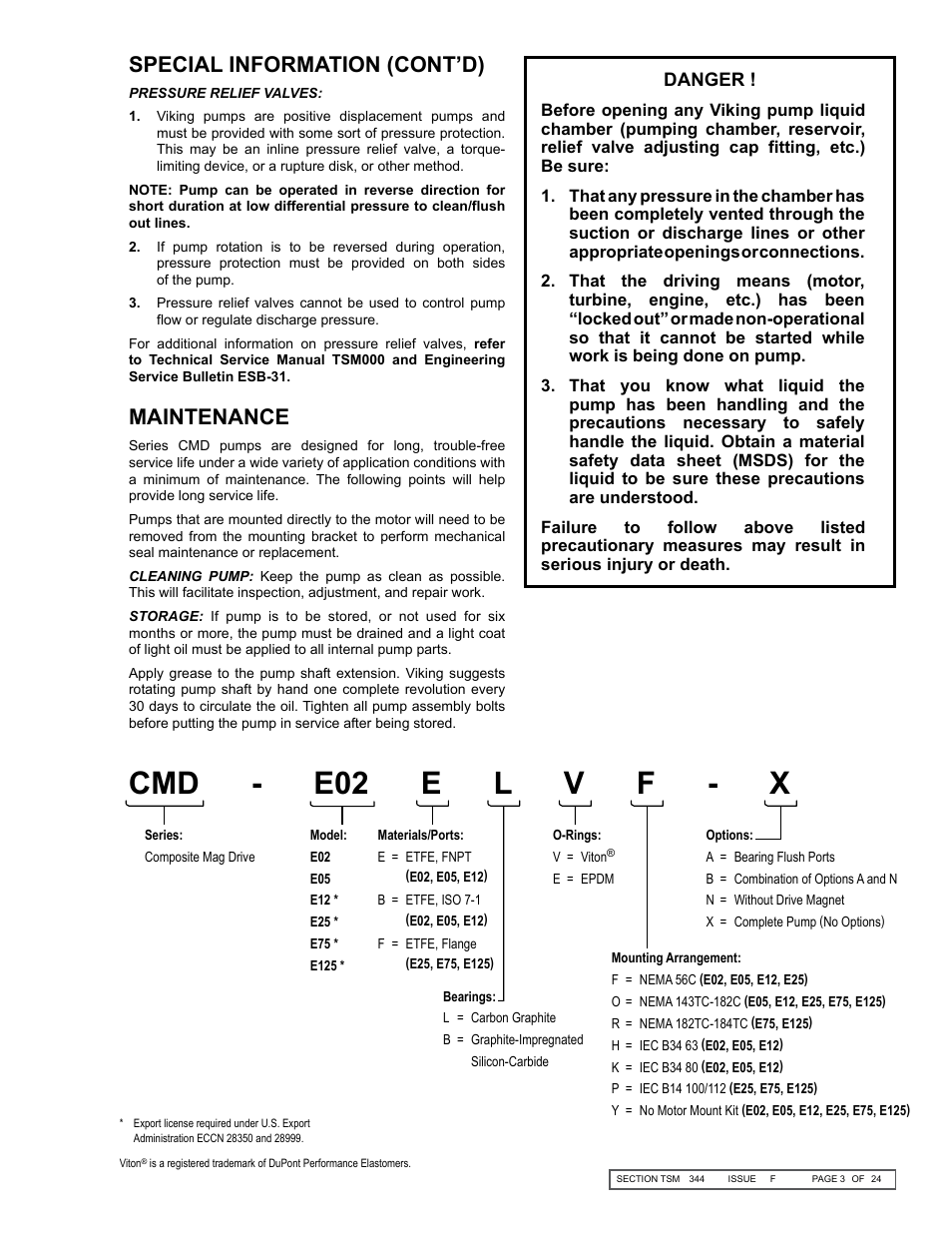 Maintenance, Special information (cont’d) | Viking Pump TSM344: CMD Mag Drive User Manual | Page 3 / 24