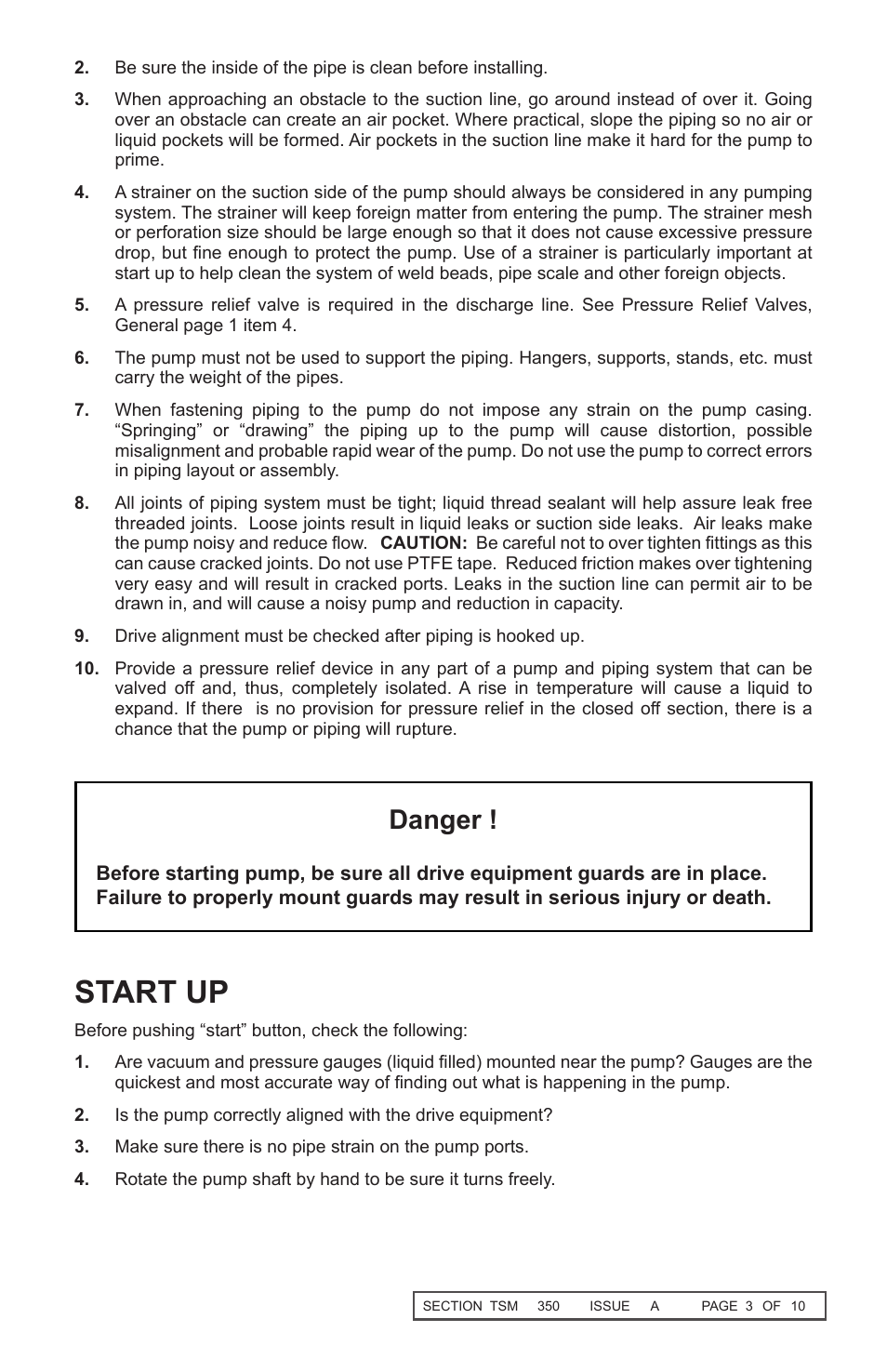 Start up, Danger | Viking Pump TSM350 HG-08/HG-10 Helical Gear Pumps User Manual | Page 3 / 10