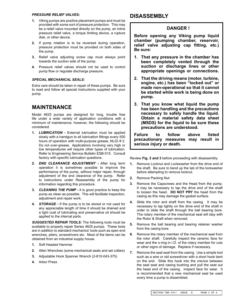 Maintenance, Disassembly | Viking Pump TSM410.1: F-FH 4625 User Manual | Page 3 / 5