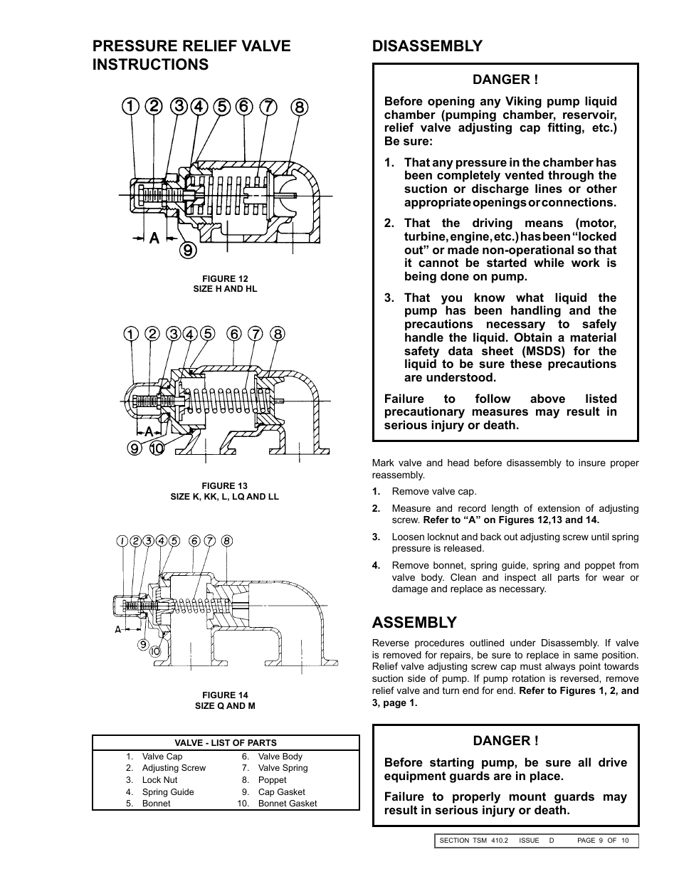 Assembly, Disassembly, Pressure relief valve instructions | Viking Pump TSM410.2: H-M 4625 User Manual | Page 9 / 10