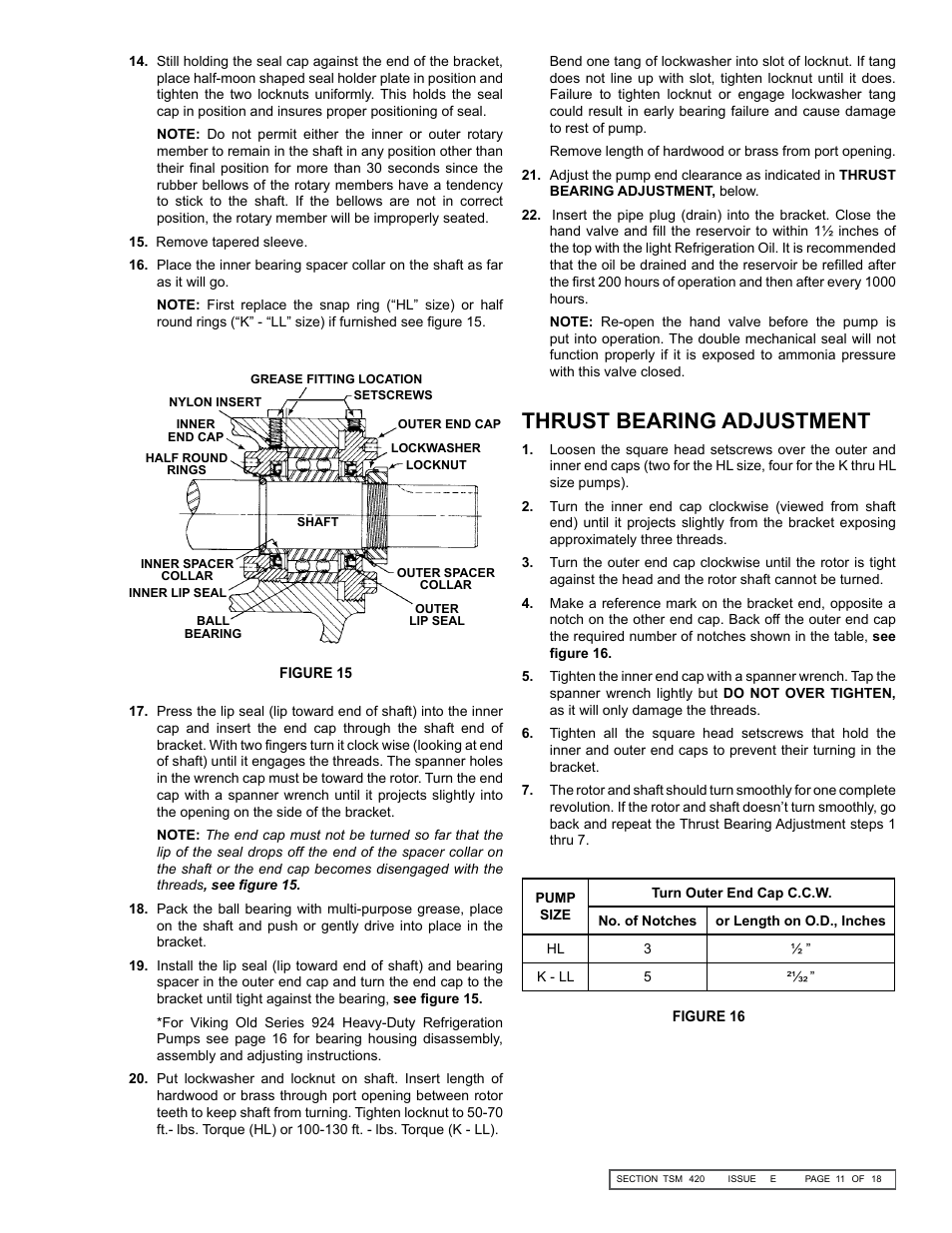 Thrust bearing adjustment | Viking Pump TSM420: HL-LL 4925 User Manual | Page 11 / 18