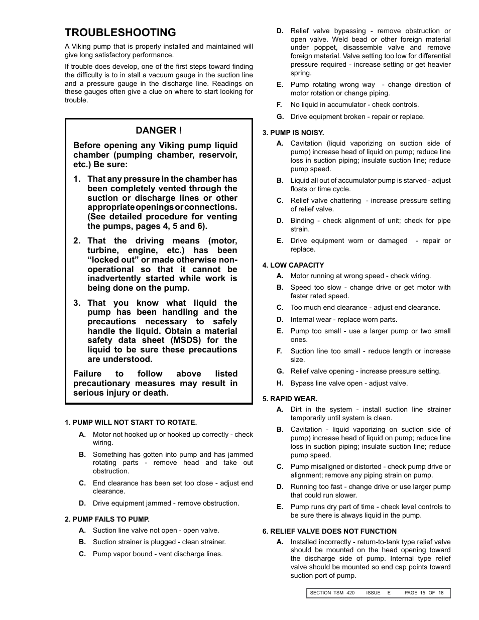 Troubleshooting | Viking Pump TSM420: HL-LL 4925 User Manual | Page 15 / 18