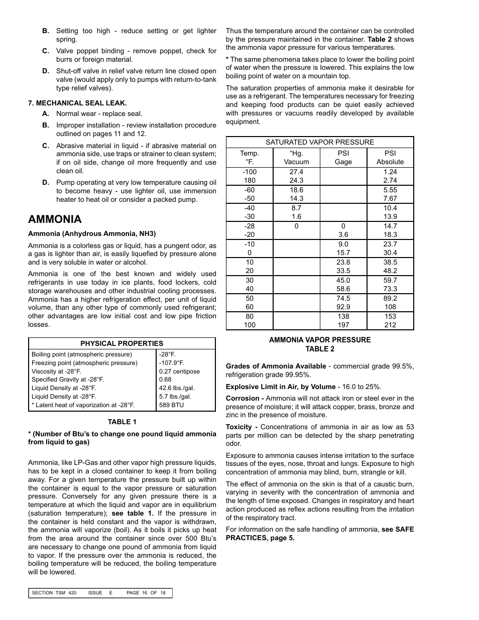 Ammonia | Viking Pump TSM420: HL-LL 4925 User Manual | Page 16 / 18