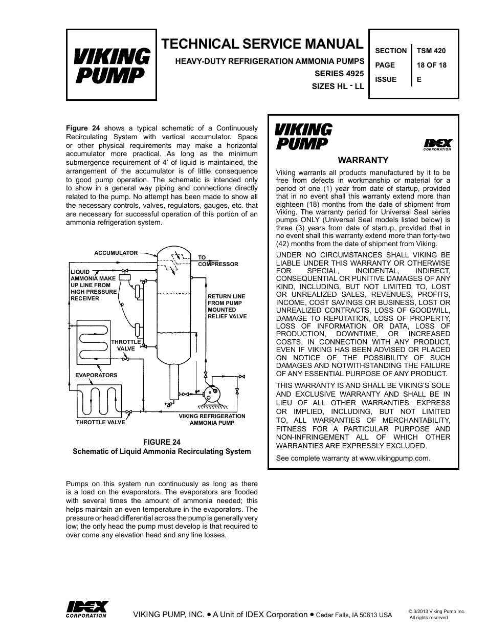 Technical service manual, Warranty | Viking Pump TSM420: HL-LL 4925 User Manual | Page 18 / 18