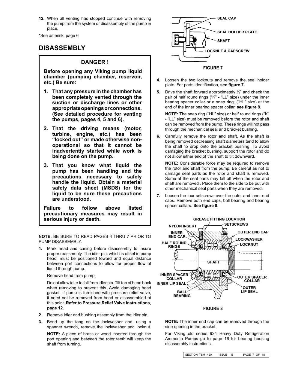 Disassembly, Danger | Viking Pump TSM420: HL-LL 4925 User Manual | Page 7 / 18