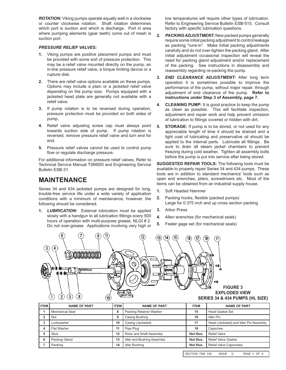 Maintenance | Viking Pump TSM430: HL-N 34/434 User Manual | Page 3 / 9