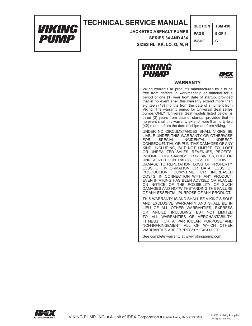 Technical service manual | Viking Pump TSM430: HL-N 34/434 User Manual | Page 9 / 9