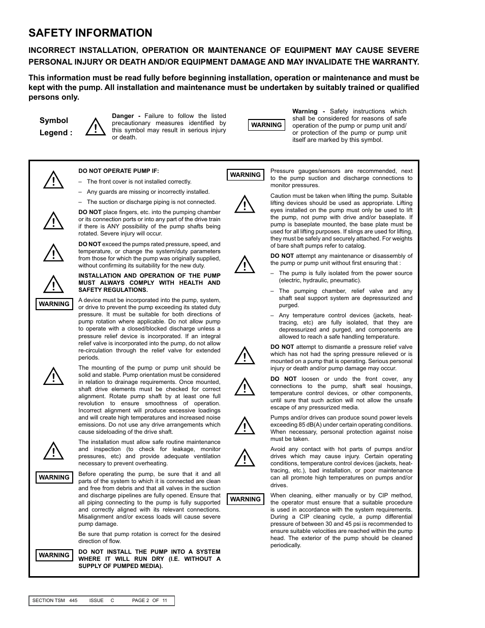 Safety information | Viking Pump TSM445: LVP Vane Pumps User Manual | Page 2 / 11