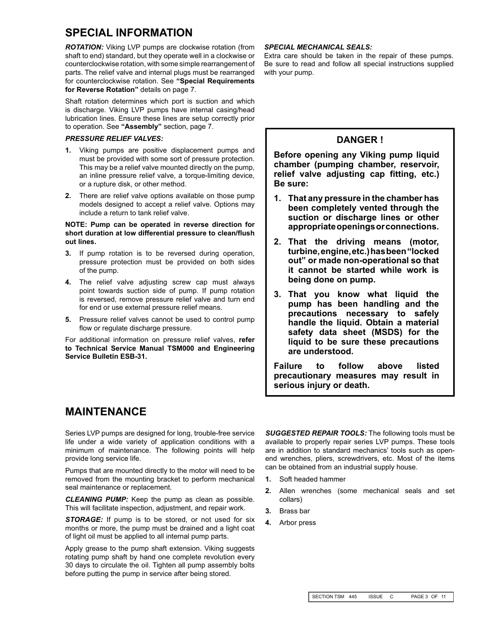 Special information maintenance | Viking Pump TSM445: LVP Vane Pumps User Manual | Page 3 / 11