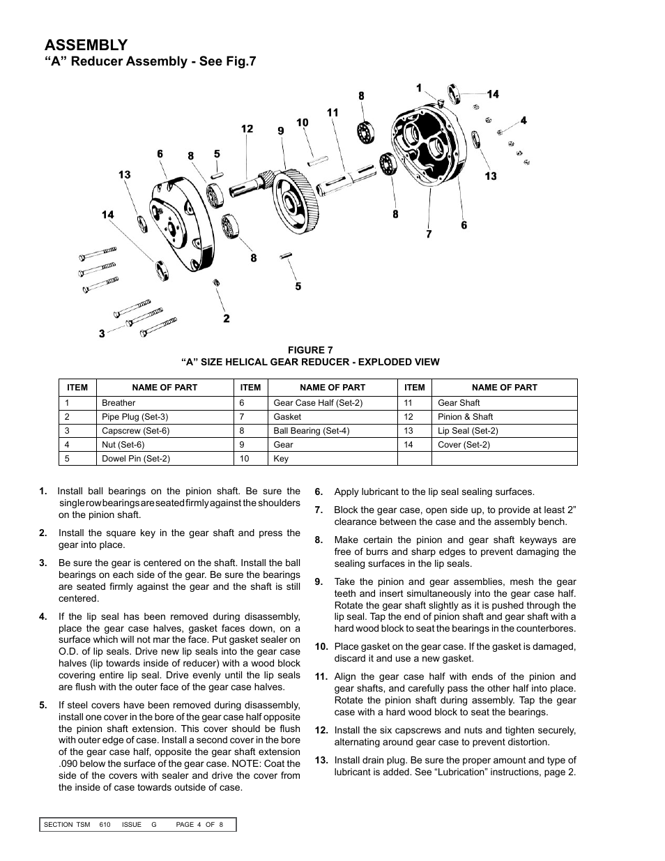 Assembly, A” reducer assembly - see fig.7 | Viking Pump TSM610: Offset Gear Reducers User Manual | Page 4 / 8
