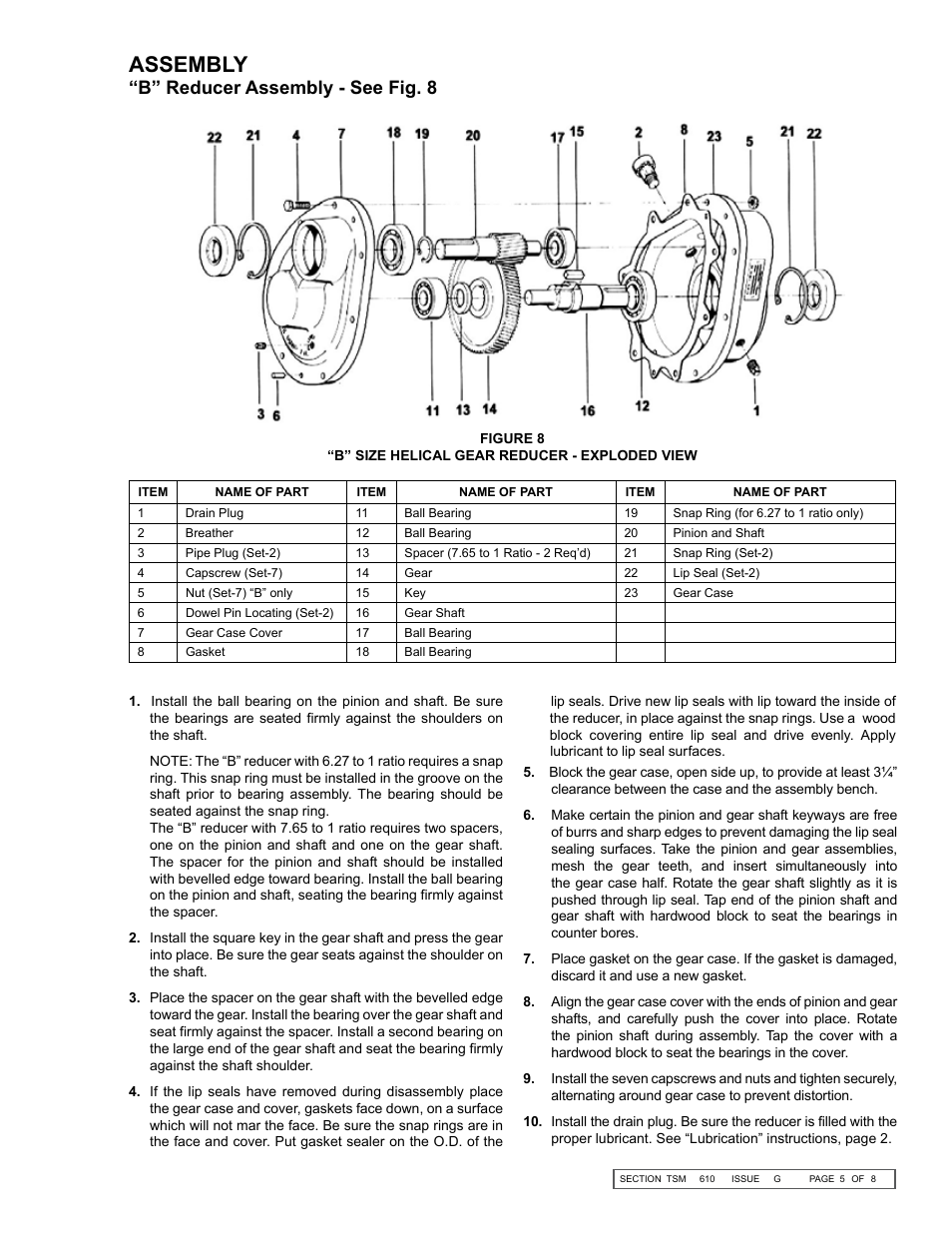 Assembly, B” reducer assembly - see fig. 8 | Viking Pump TSM610: Offset Gear Reducers User Manual | Page 5 / 8