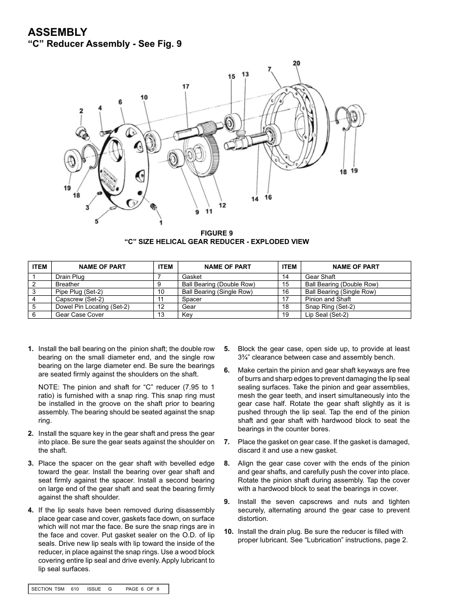 Assembly, C” reducer assembly - see fig. 9 | Viking Pump TSM610: Offset Gear Reducers User Manual | Page 6 / 8