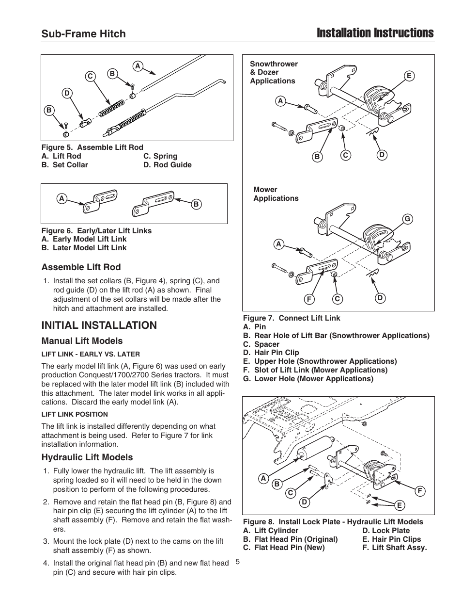 Installation instructions, Sub-frame hitch, Initial installation | Briggs & Stratton 1695195 User Manual | Page 5 / 10