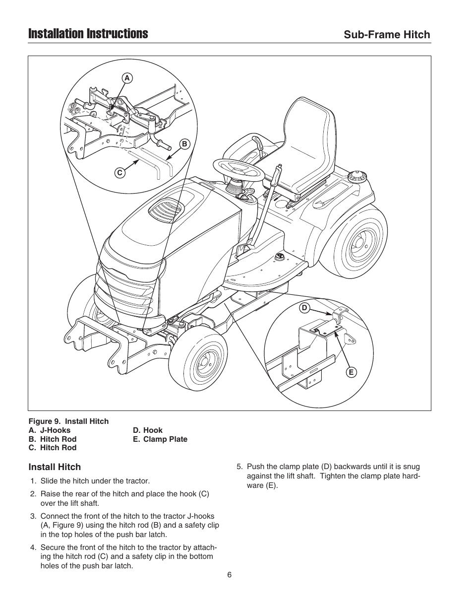 Installation instructions, Sub-frame hitch | Briggs & Stratton 1695195 User Manual | Page 6 / 10