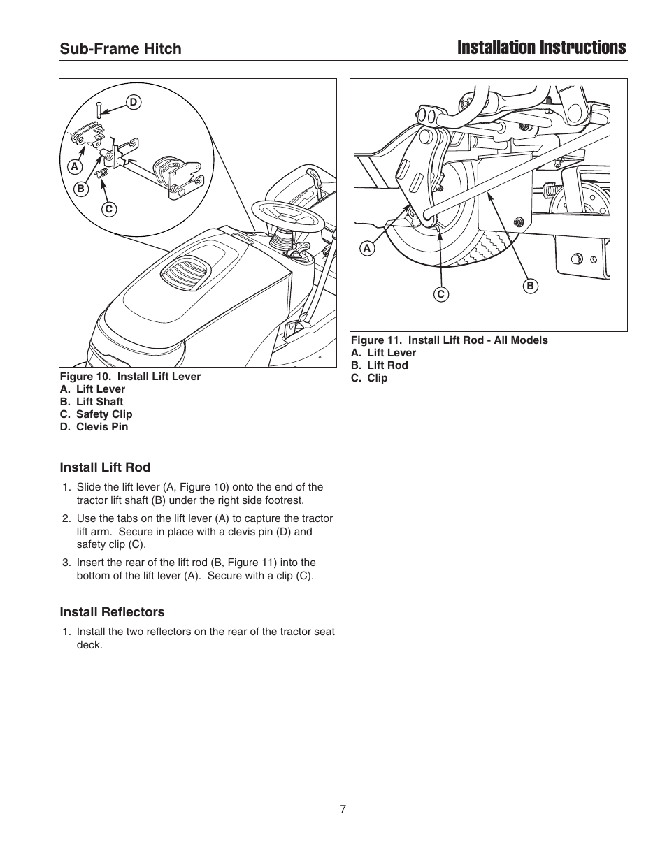 Installation instructions, Sub-frame hitch | Briggs & Stratton 1695195 User Manual | Page 7 / 10
