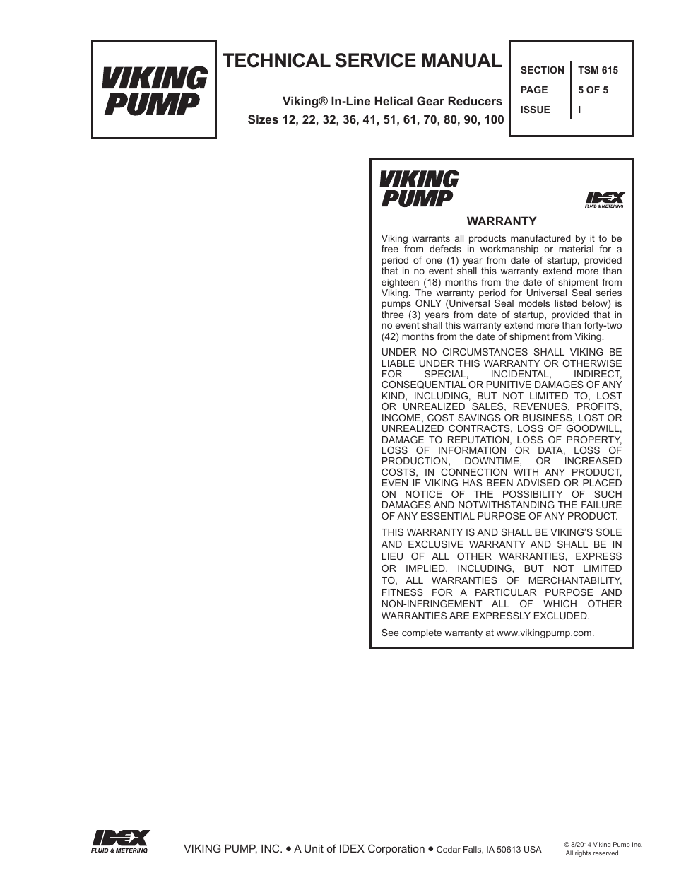 Technical service manual | Viking Pump TSM615: In-line Gear Reducers User Manual | Page 5 / 5