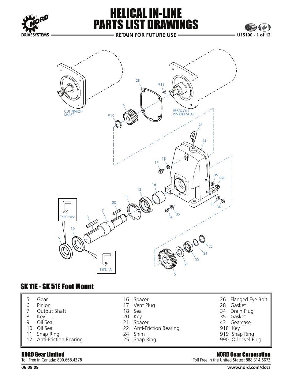 Helical in-line parts list drawings, Sk 11e - sk 51e foot mount, Nord gear corporation | Nord gear limited | Viking Pump NORD TSM For Helical Inline Reducers User Manual | Page 18 / 29
