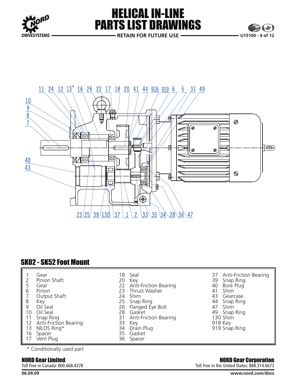 Helical in-line parts list drawings, Sk02 - sk52 foot mount | Viking Pump NORD TSM For Helical Inline Reducers User Manual | Page 21 / 29