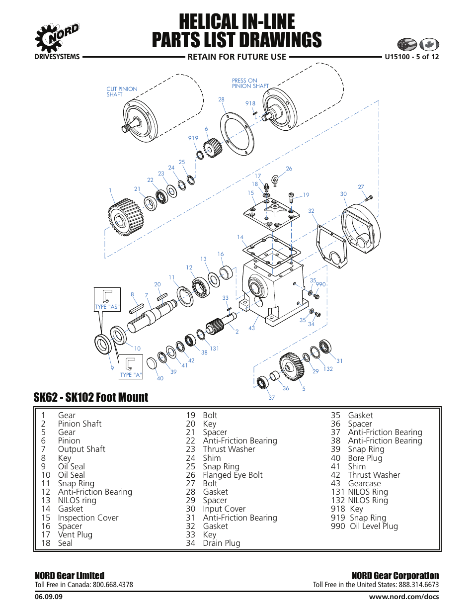 Helical in-line parts list drawings, Nord gear corporation, Nord gear limited | Retain for future use | Viking Pump NORD TSM For Helical Inline Reducers User Manual | Page 22 / 29