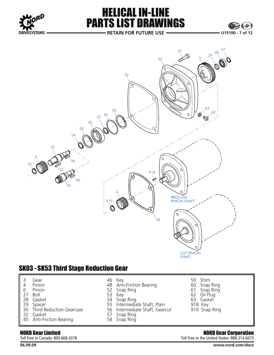 Helical in-line parts list drawings, Sk03 - sk53 third stage reduction gear | Viking Pump NORD TSM For Helical Inline Reducers User Manual | Page 24 / 29