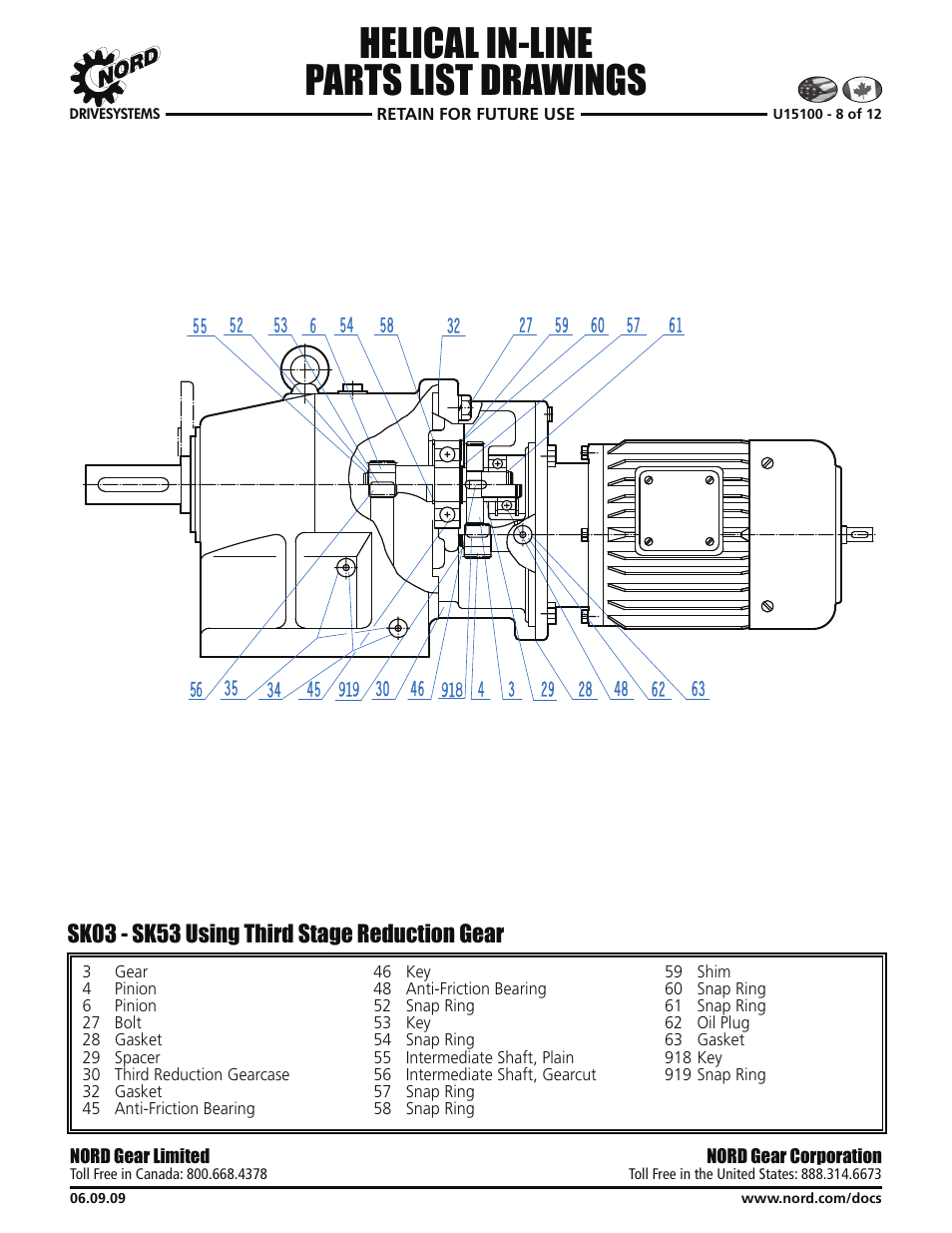 Helical in-line parts list drawings, Sk03 - sk53 using third stage reduction gear | Viking Pump NORD TSM For Helical Inline Reducers User Manual | Page 25 / 29