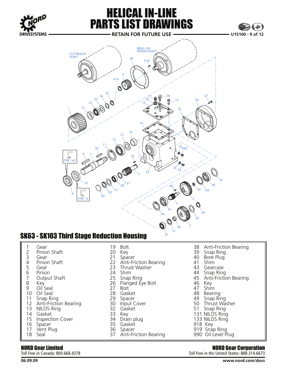 Helical in-line parts list drawings, Nord gear corporation, Nord gear limited | Retain for future use | Viking Pump NORD TSM For Helical Inline Reducers User Manual | Page 26 / 29