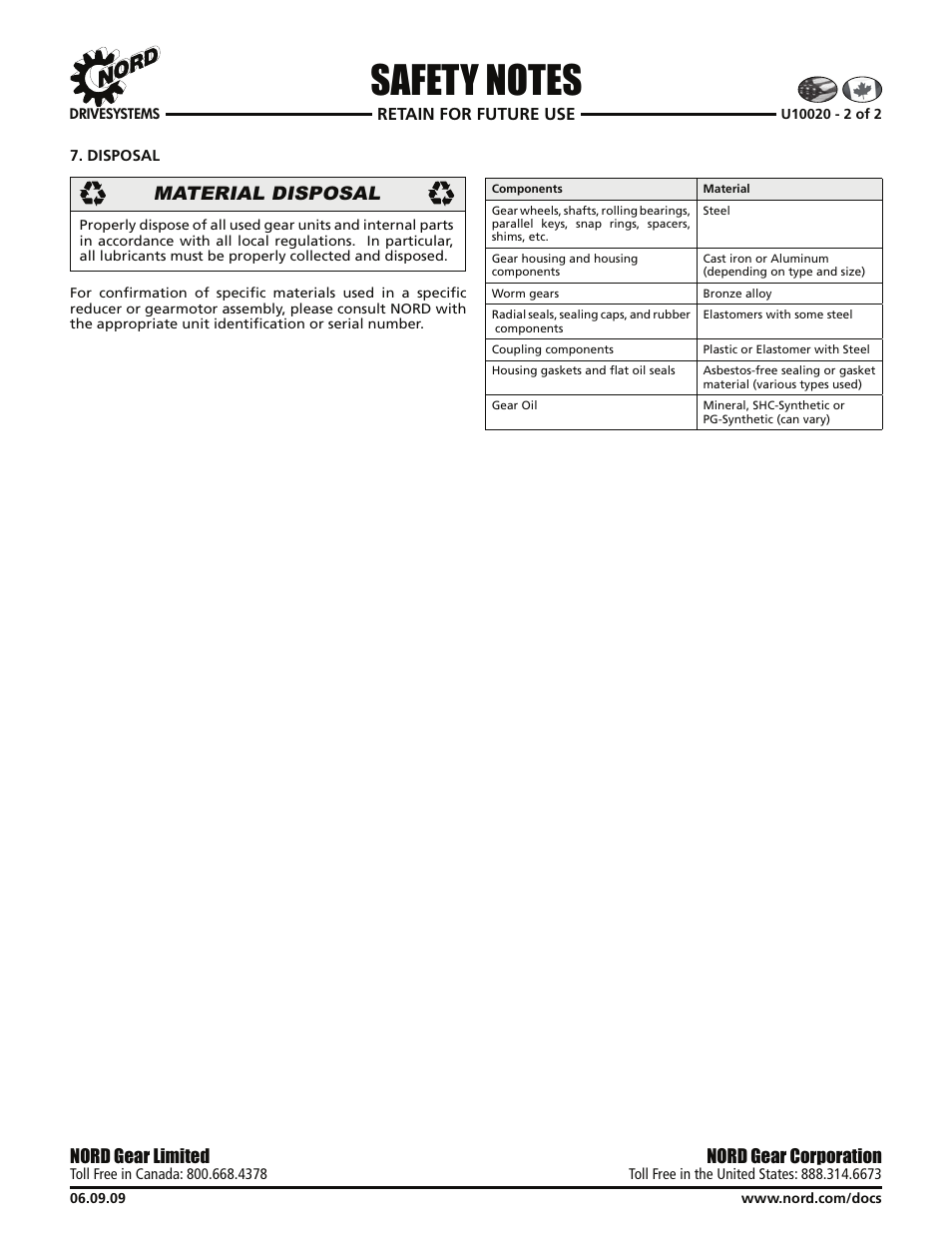 Material disposal, Nord gear corporation, Nord gear limited | Viking Pump NORD TSM For Helical Inline Reducers User Manual | Page 4 / 29