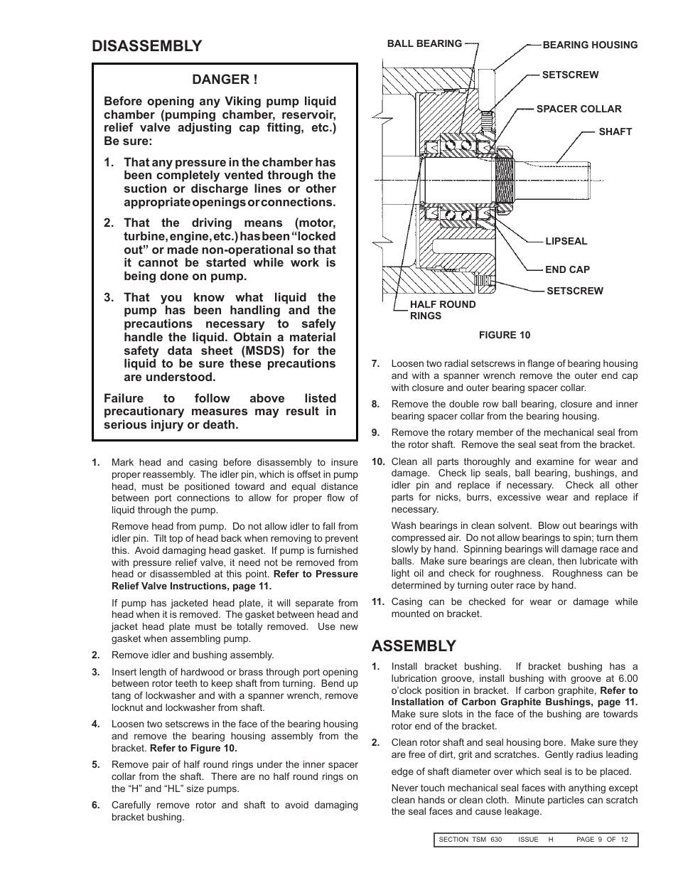 Disassembly, Assembly | Viking Pump TSM630: H-LL Universal Seal User Manual | Page 9 / 12