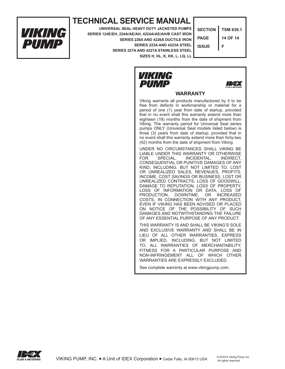 Technical service manual | Viking Pump TSM630.1: H-LL Universal Seal User Manual | Page 14 / 14