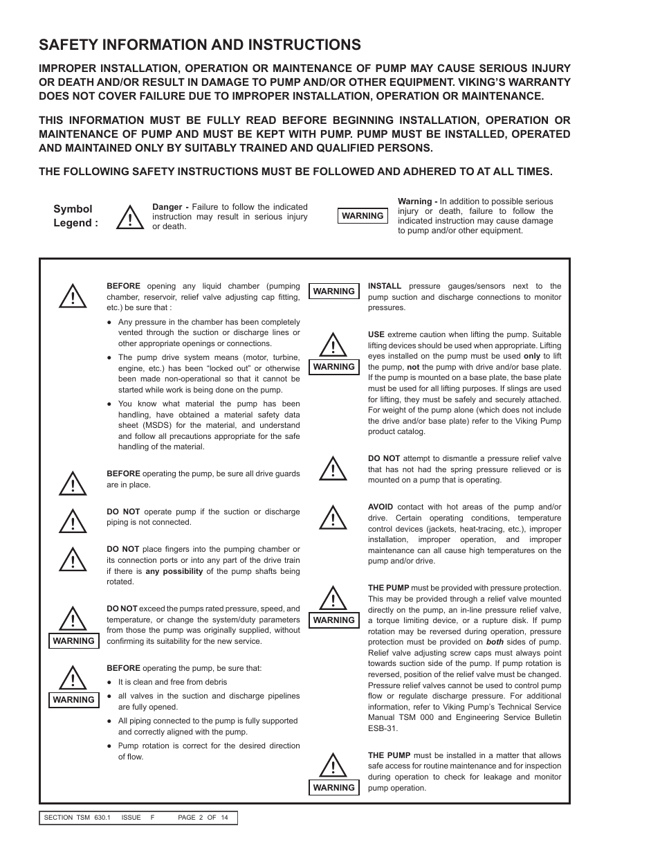 Safety information and instructions | Viking Pump TSM630.1: H-LL Universal Seal User Manual | Page 2 / 14