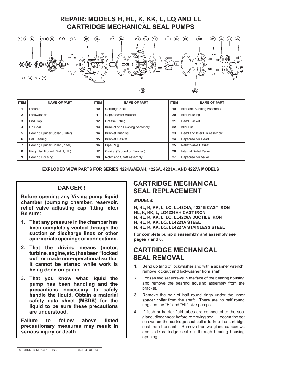 Danger | Viking Pump TSM630.1: H-LL Universal Seal User Manual | Page 4 / 14